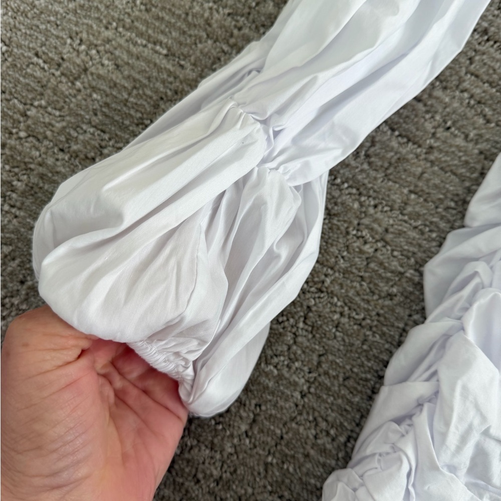 Mistress Rocks Cross My Mind Off-Shoulder Ruched White Mini Dress - Picture 4 of 10